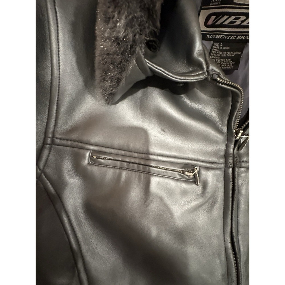 Vintage Urban Vibe Silver Faux Leather Coat Jacket Removable Collar Woman's Sz L - Picture 5 of 7
